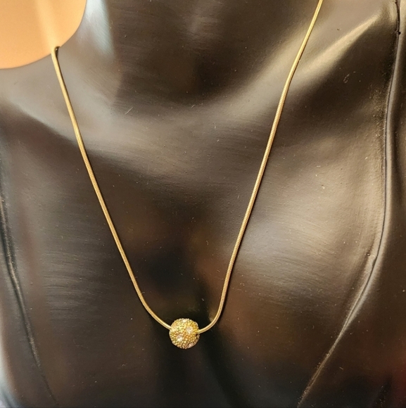 Vintage 70s Gold Filigree Crystal Ball Pendant Necklace – Signed RUNWAY Glam - Picture 7 of 8